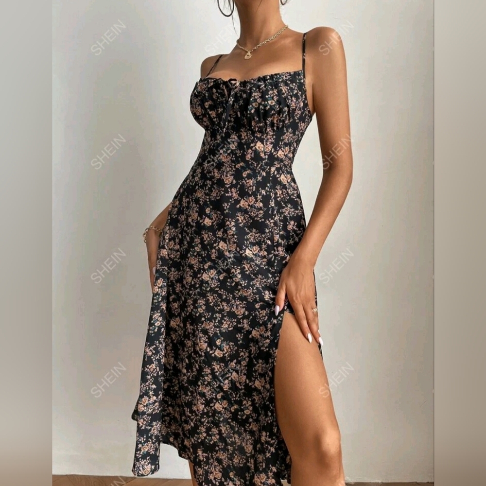 SHEIN Floral Print Cami Dress with Slit Thigh